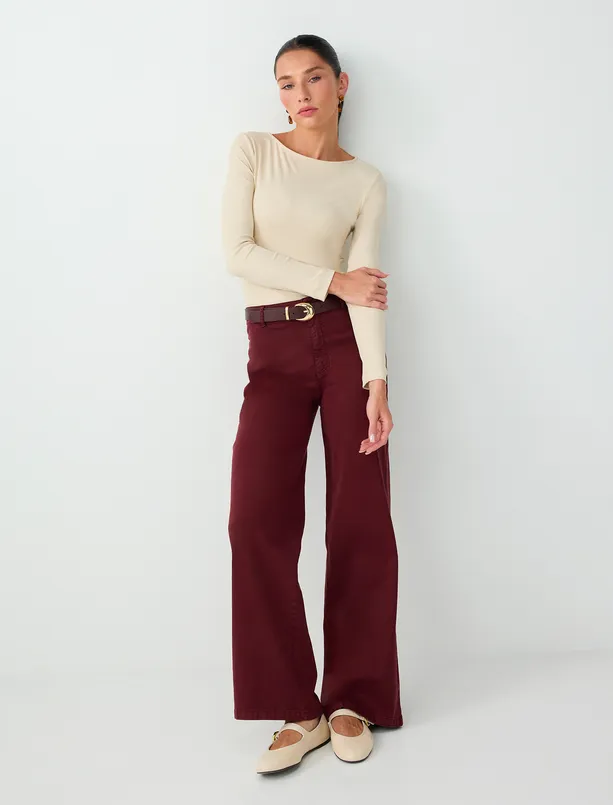 Women  High-Waisted, Wide-Leg Cotton Stretch Pants