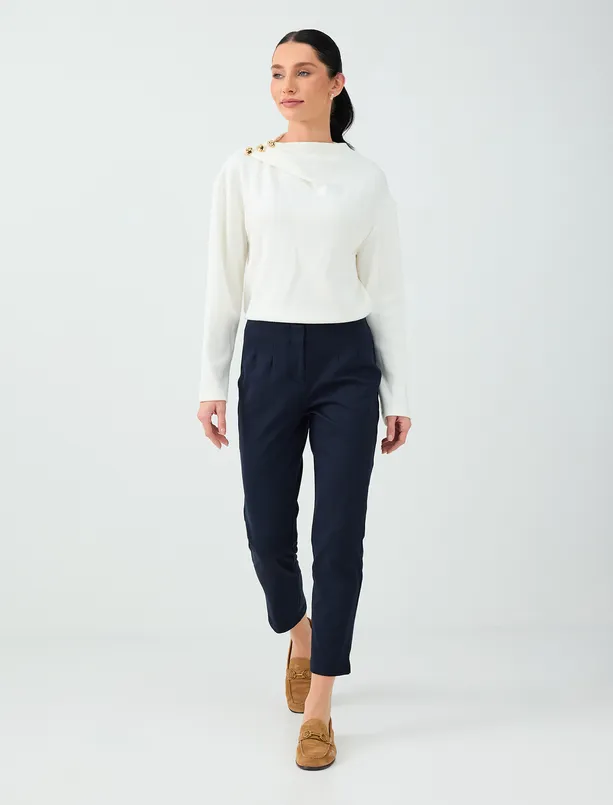 Women  High-Waisted Pants with Zipper and Cuffed Legs