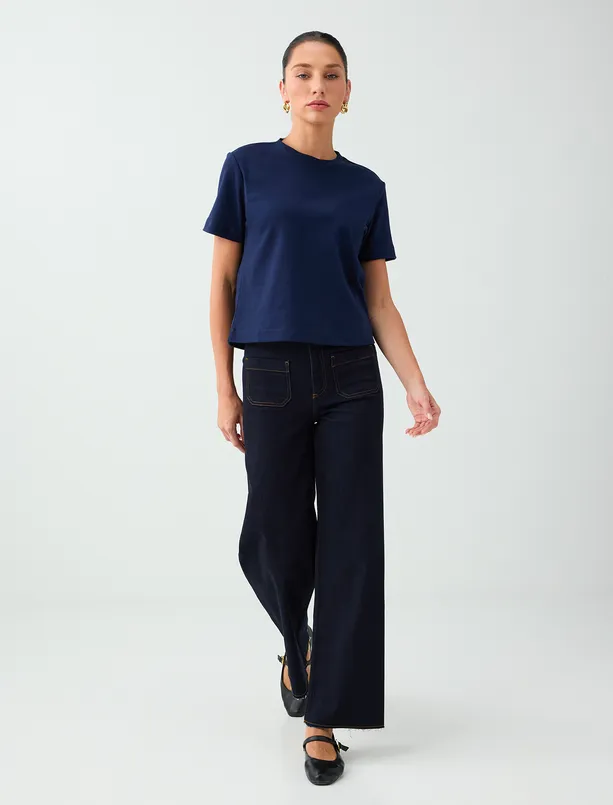 Women  Relaxed Fit Wide Leg High Waist Denim Pants