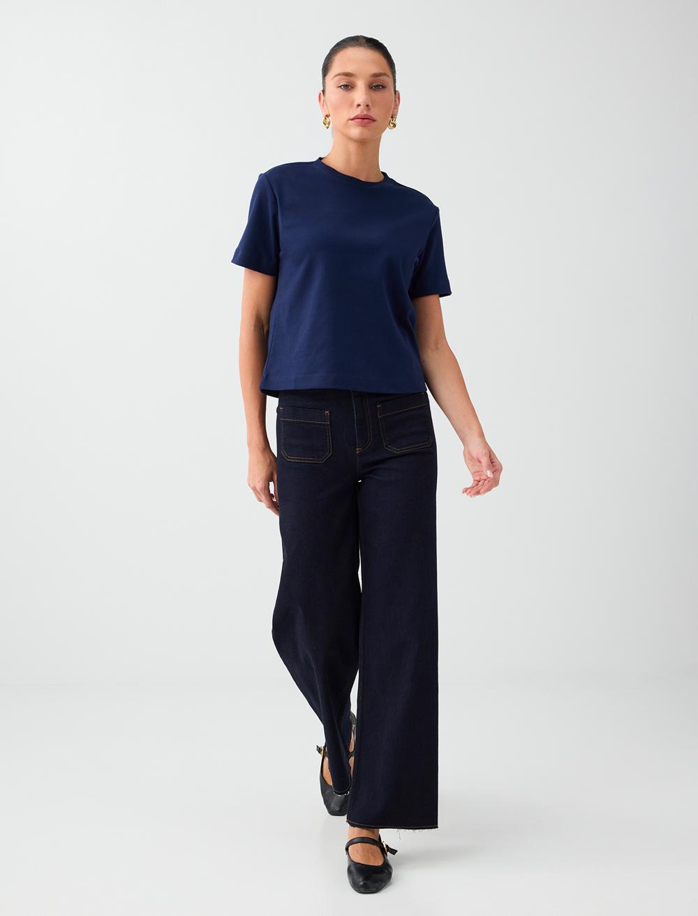 Rahat Kesim Bol Paça Yüksek Bel Denim Pantolon
