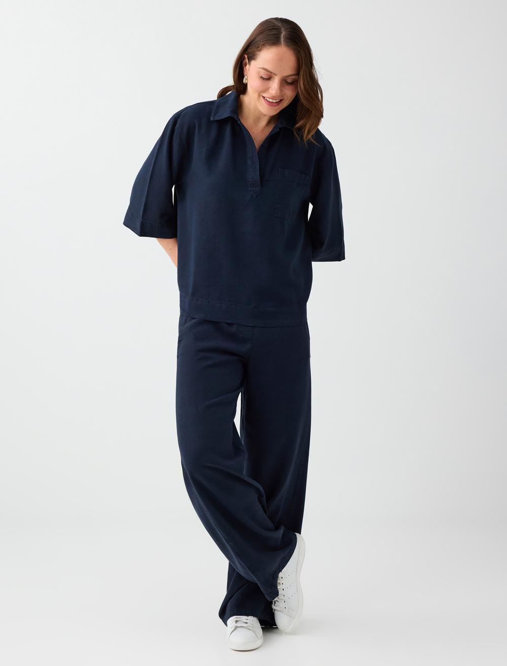 %100 Tencel Cep Detaylı Dokuma Pantolon