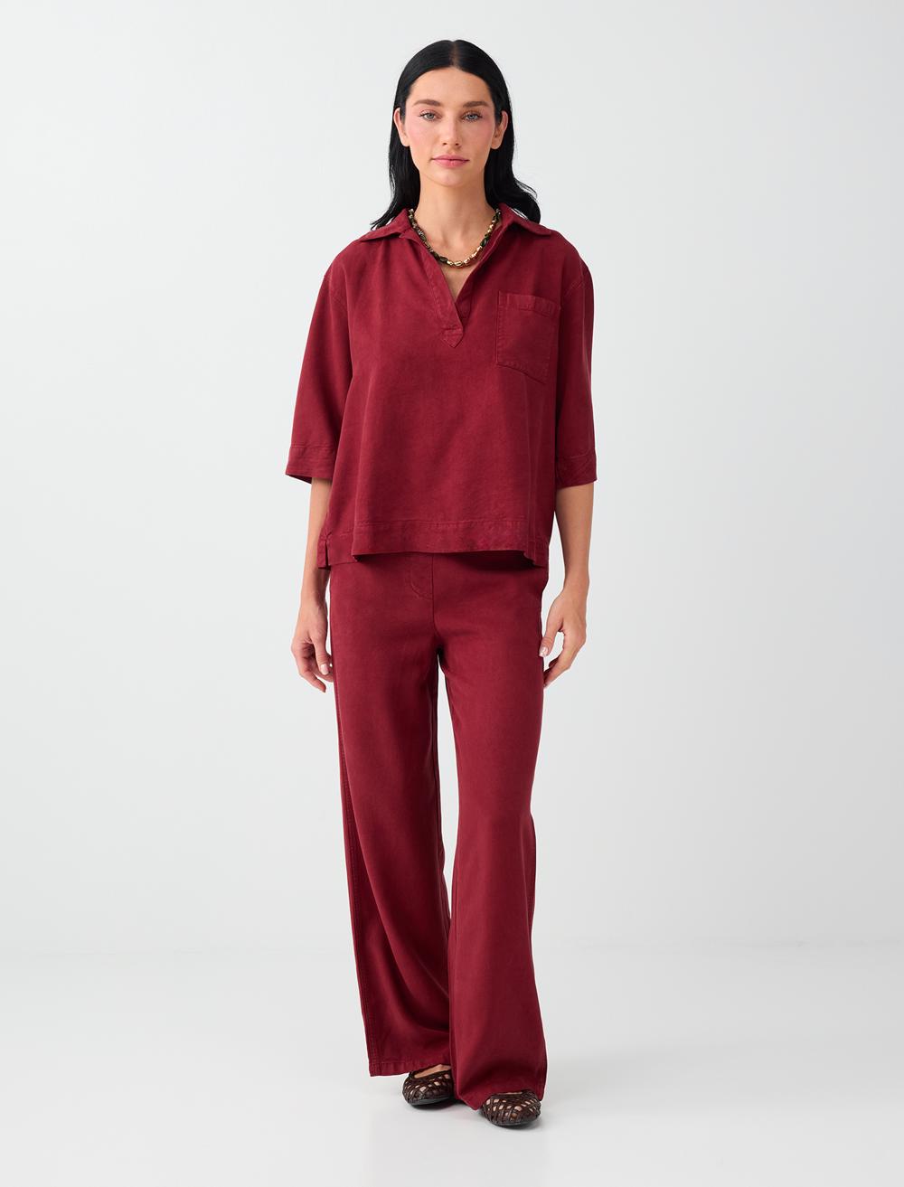 %100 Tencel Cep Detaylı Dokuma Pantolon