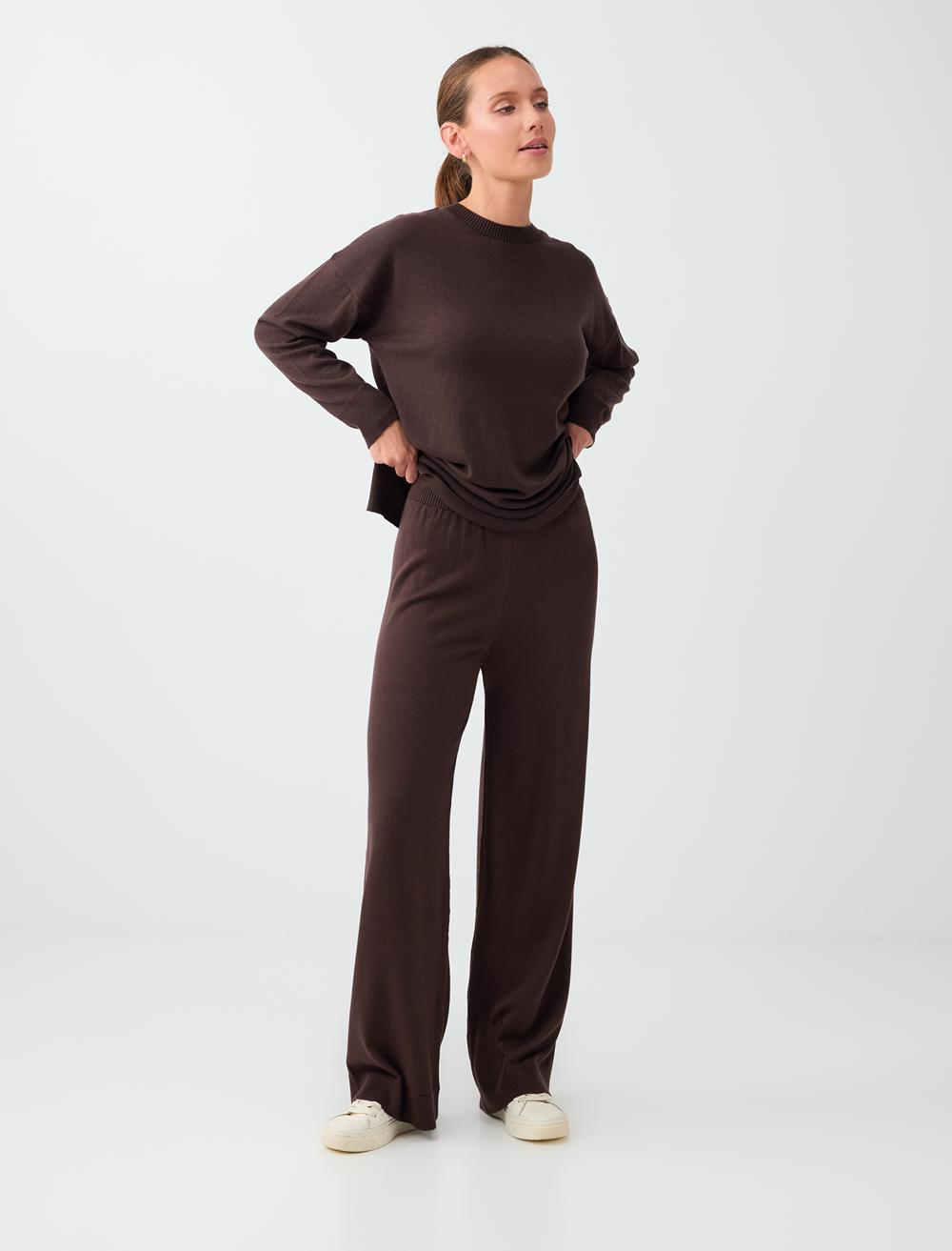 Beli Lastikli Bol Paça Triko Pantolon