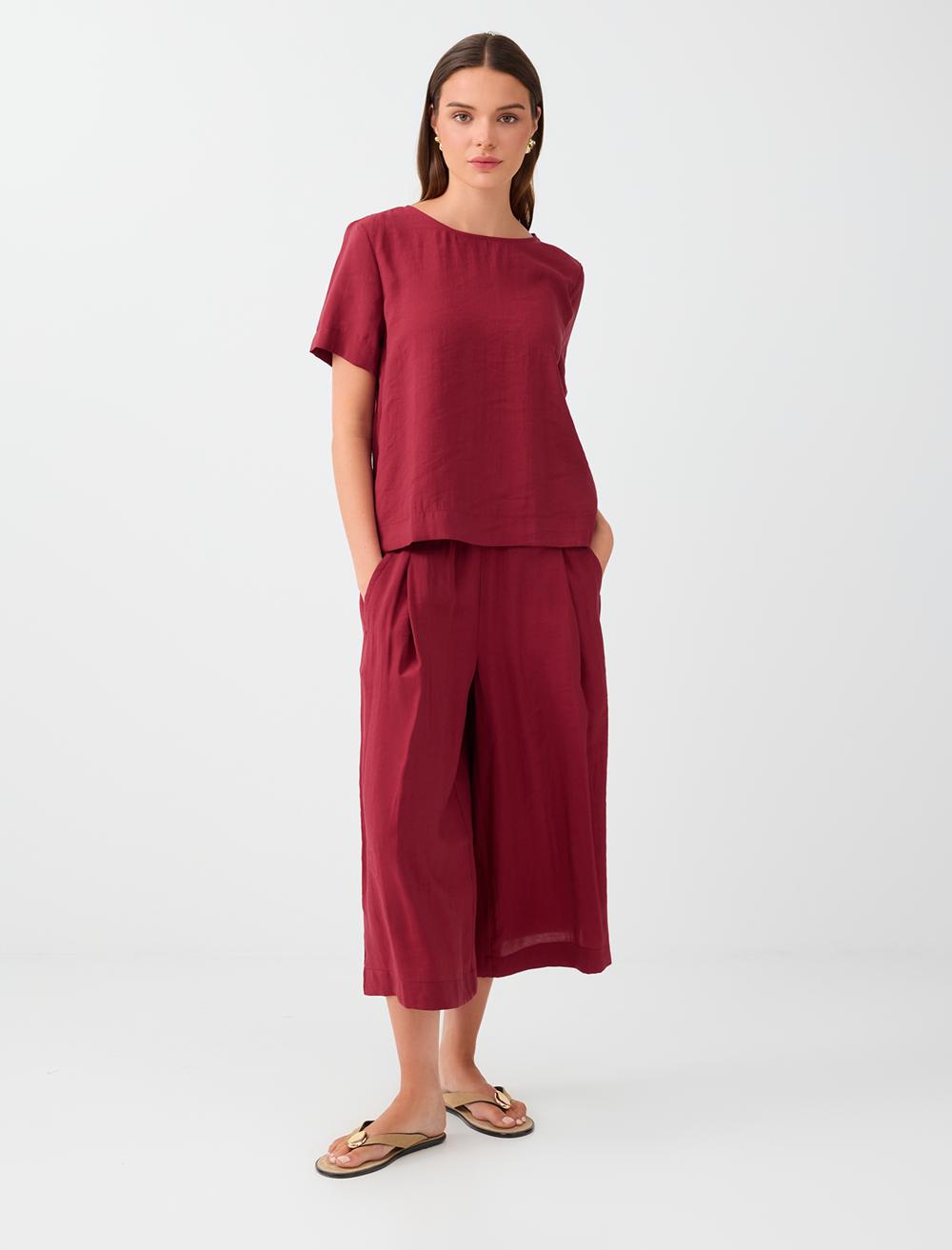 Beli Lastikli Bol Paça Midi Modal Pantolon