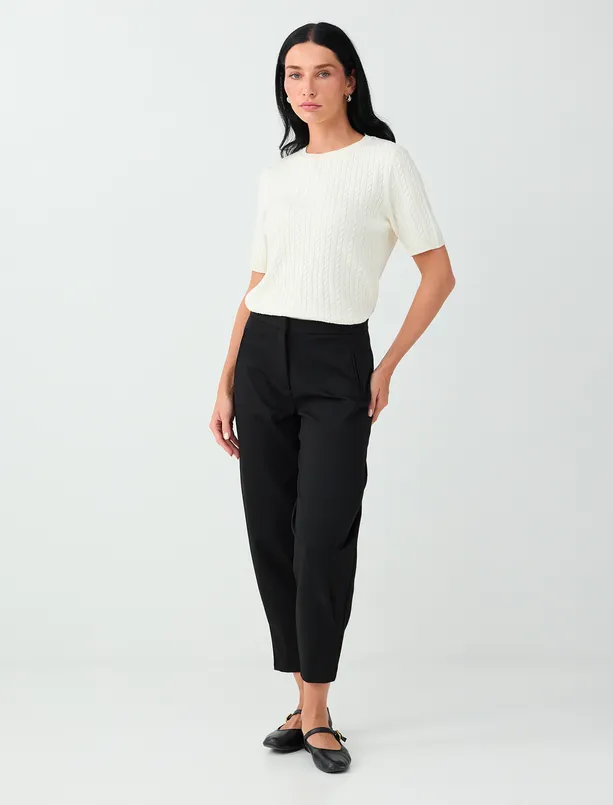 Bayan Siyah Pens Detaylı Loose Fit Pantolon