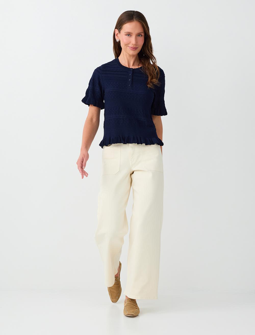 Normal Bel Bol Paça Pamuklu Denim Pantolon