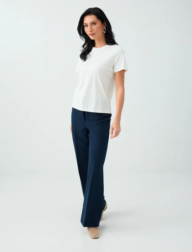 Women Dark Blue Comfortable-Fit, Wide-Leg Viscose Pants