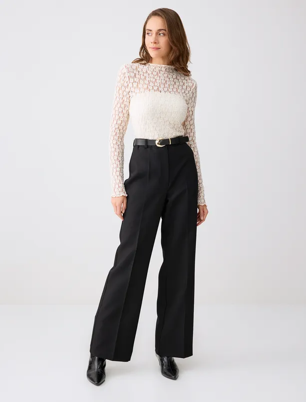 Women Black Comfortable-Fit, Wide-Leg Viscose Pants