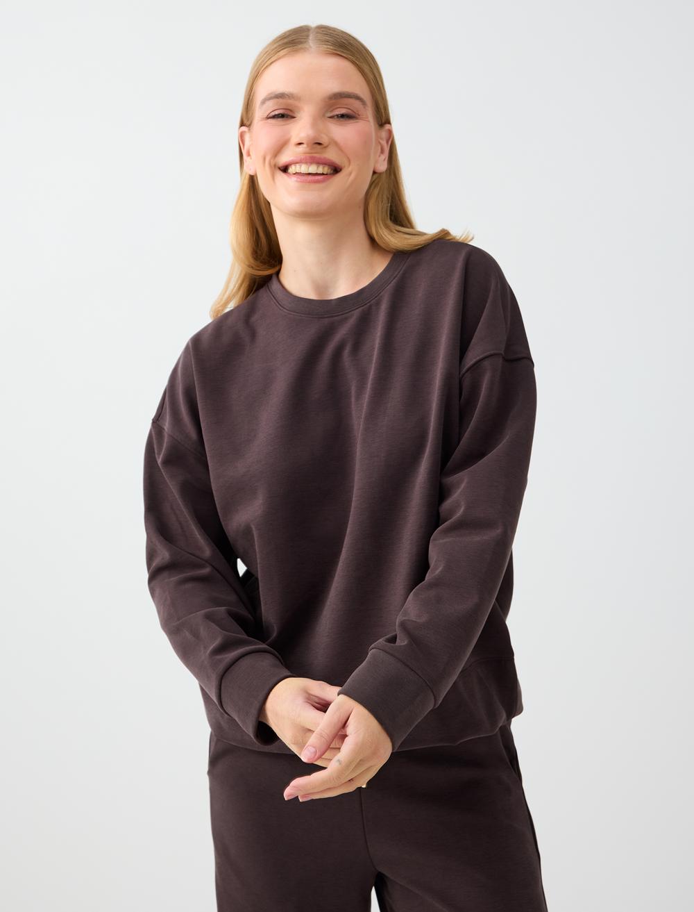 Yuvarlak Yaka Düz Kesim Modal Sweatshirt