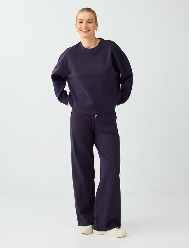 Bayan Mor Yuvarlak Yaka Düz Kesim Modal Sweatshirt