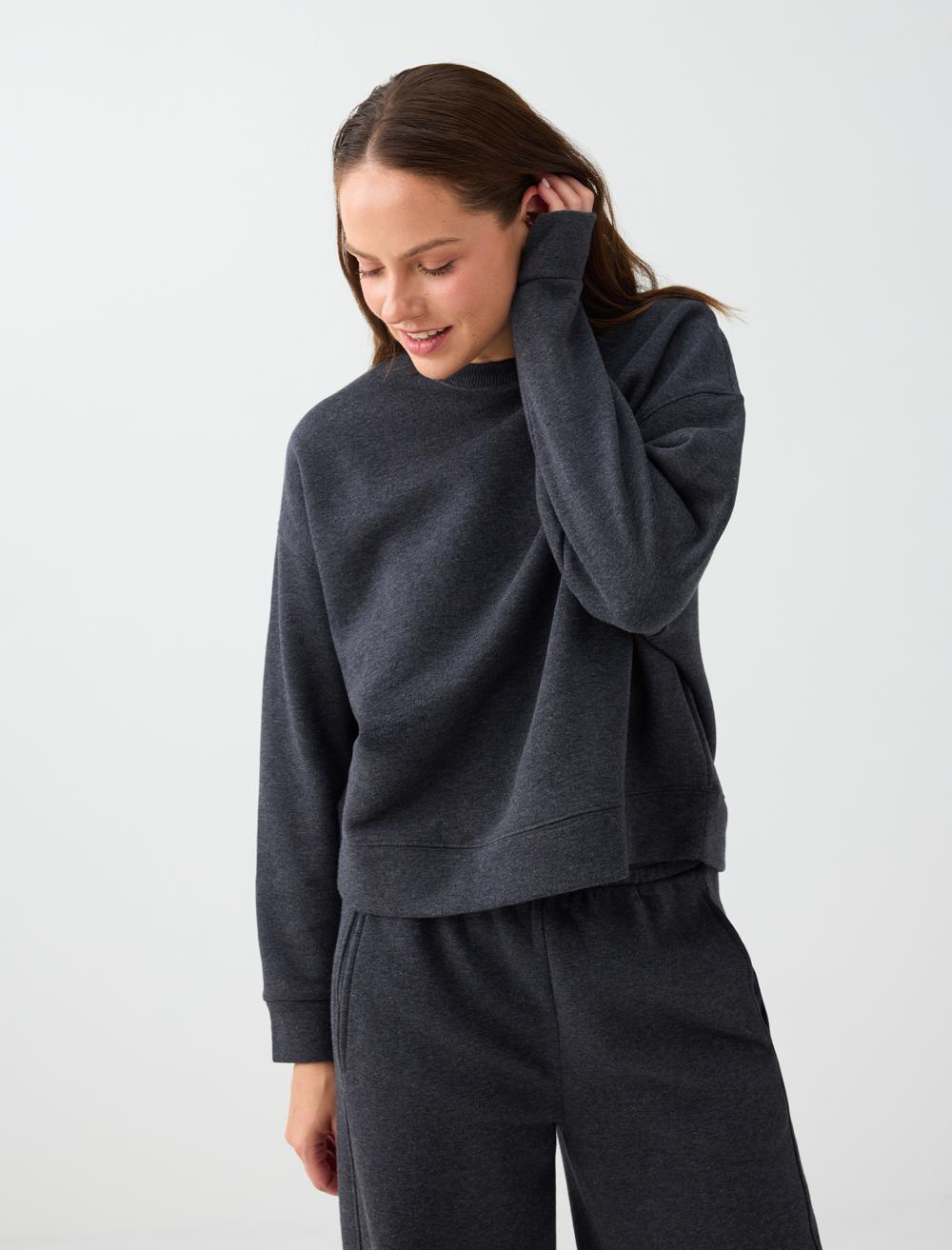 Bisiklet Yaka Uzun Kol Polar Sweatshirt