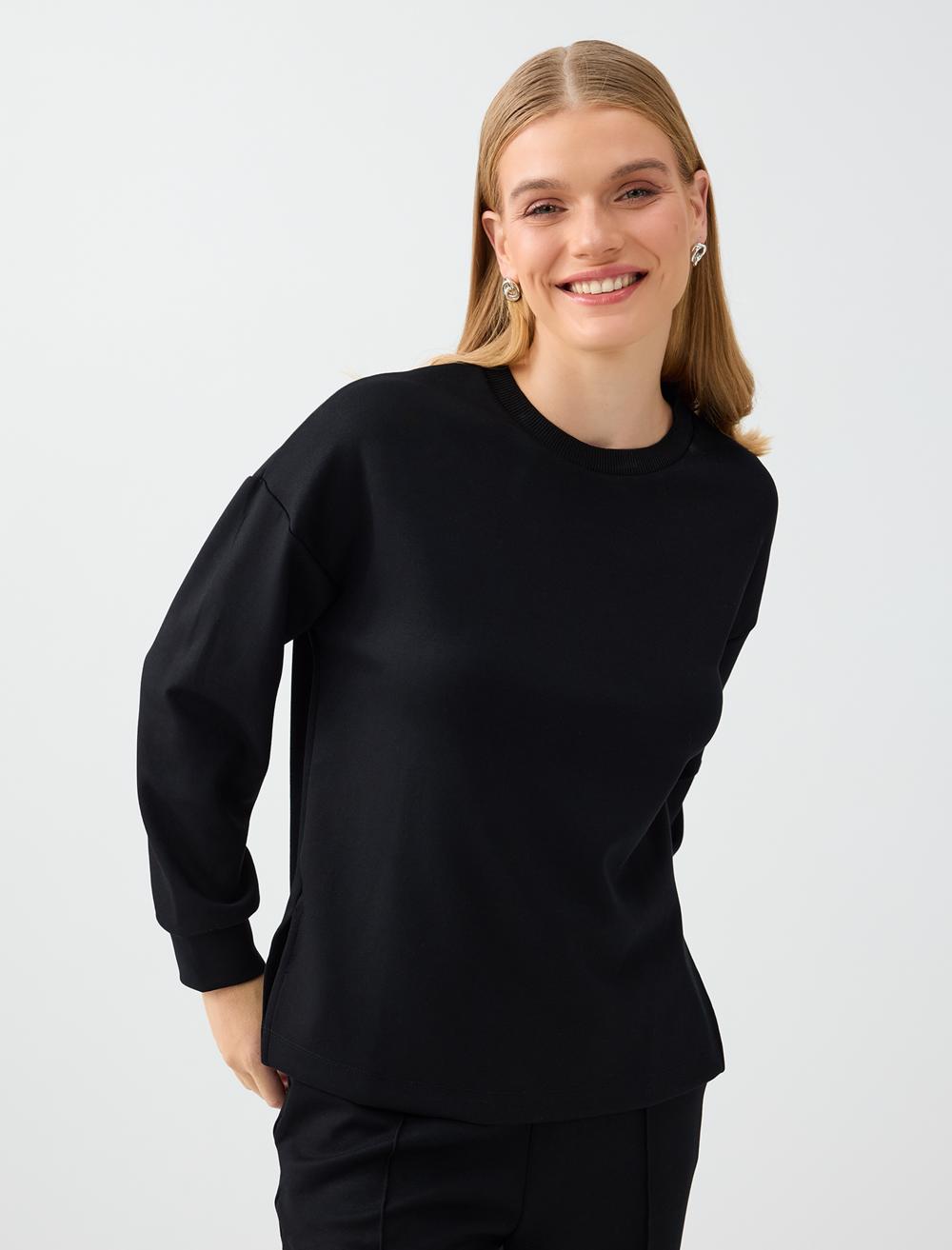 Rahat Kesim Bisiklet Yaka Modal Sweatshirt