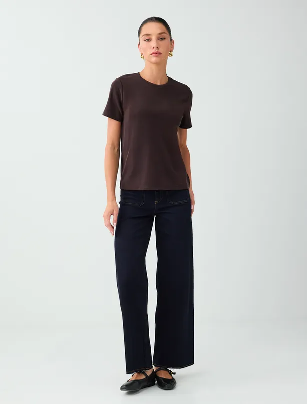 Women Brown Round-Neck Short-Sleeve Modal T-Shirt