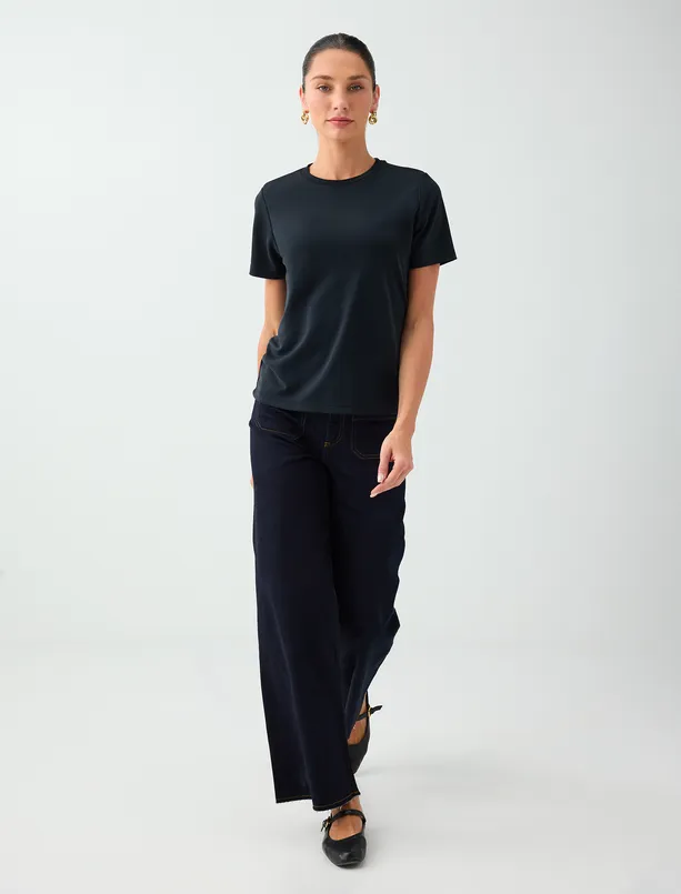 Women Black Round-Neck Short-Sleeve Modal T-Shirt