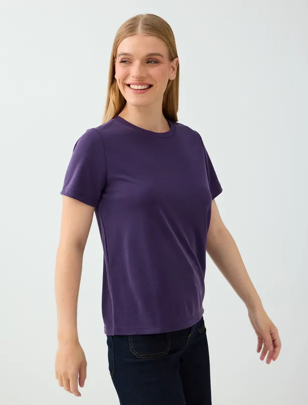 Women Purple Round-Neck Short-Sleeve Modal T-Shirt