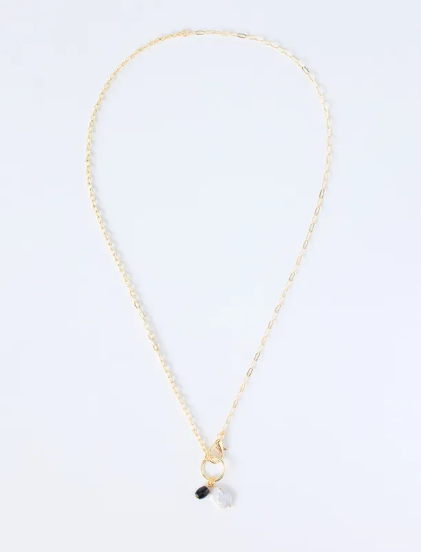 Bayan Sarı İnci Charm Detaylı Modern Kolye