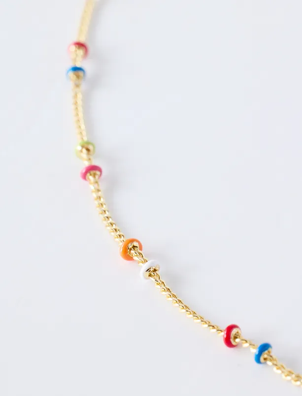 Women Mixed Chain Necklace with Enameled Bead Accents