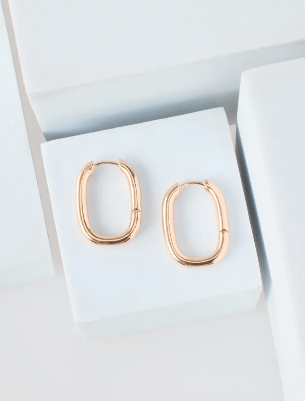 Bayan Sarı Oval Formlu Modern Ataç Küpe