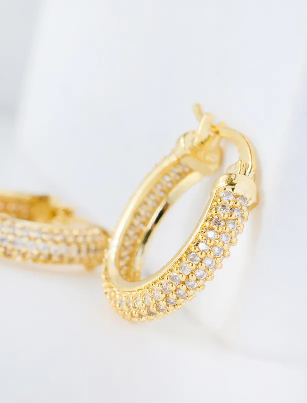 Women Yellow Detailed Zircon Stone Hoop Earrings