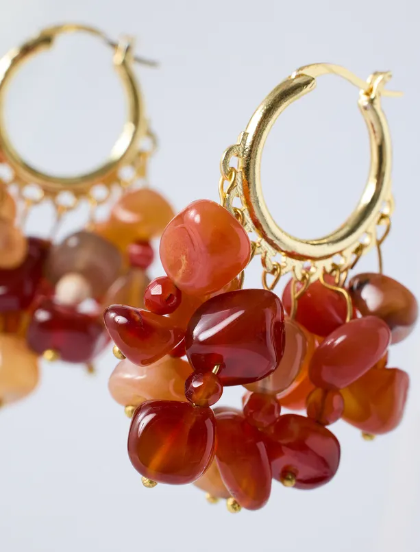 Women Orange Natural Stone Detailed Geometric Dangle Earrings