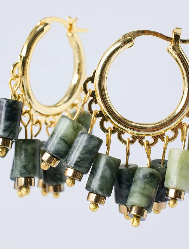 Women Haki Multi-Stone Detailed Hoop Earrings