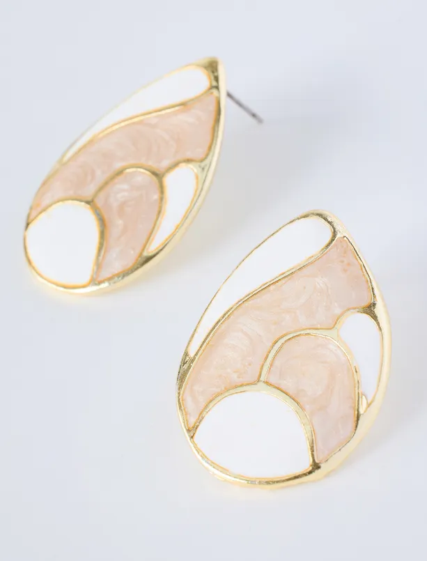 Women White Damla Model Enamel Earrings