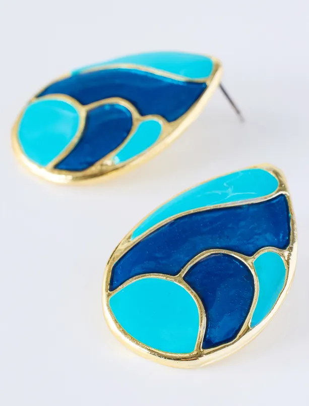 Women Dark Blue Damla Model Enamel Earrings