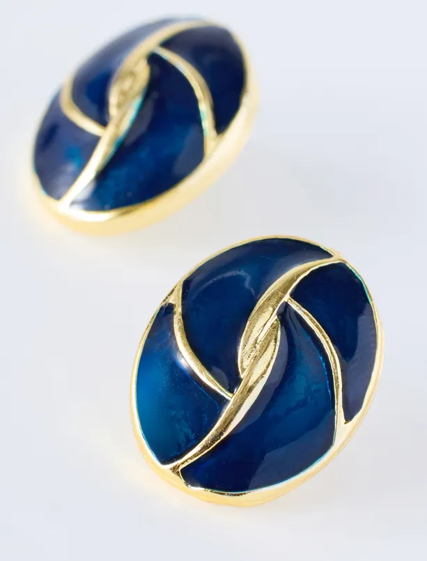 Women Dark Blue Knot-Style Enamel Earrings