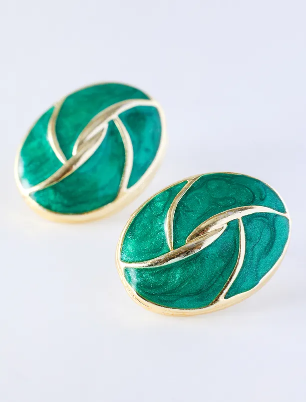Women Green Knot-Style Enamel Earrings