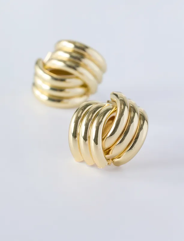 Women Yellow Earrings with Detailed Linework and Multi-Row Designs