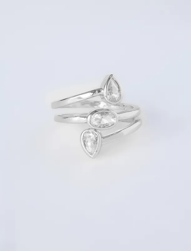 Women Grey Zircon Stone Ring with Detailed Droplet-Shaped Motifs in a Row