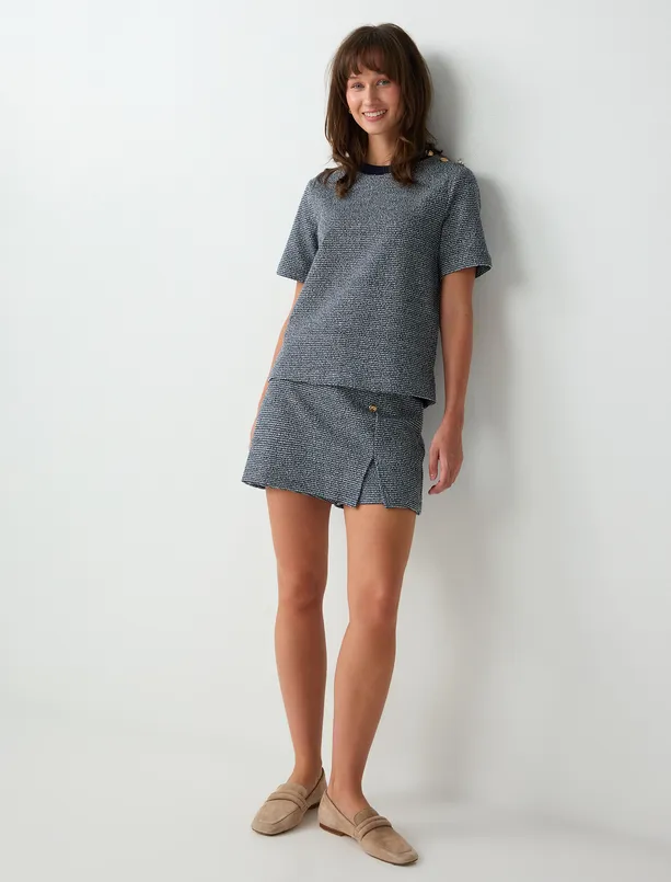 Women Dark Blue Cotton Shorts with Detailed Accents