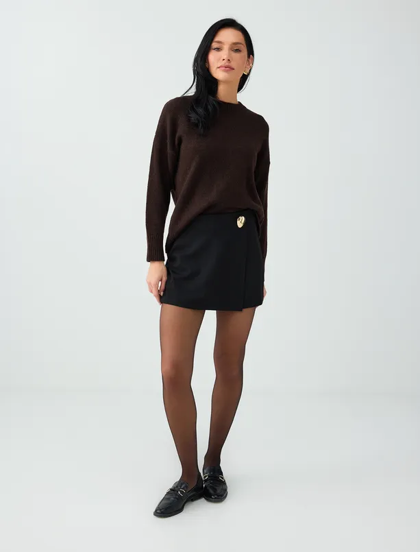Women Black Short Skirt with Metal Accents