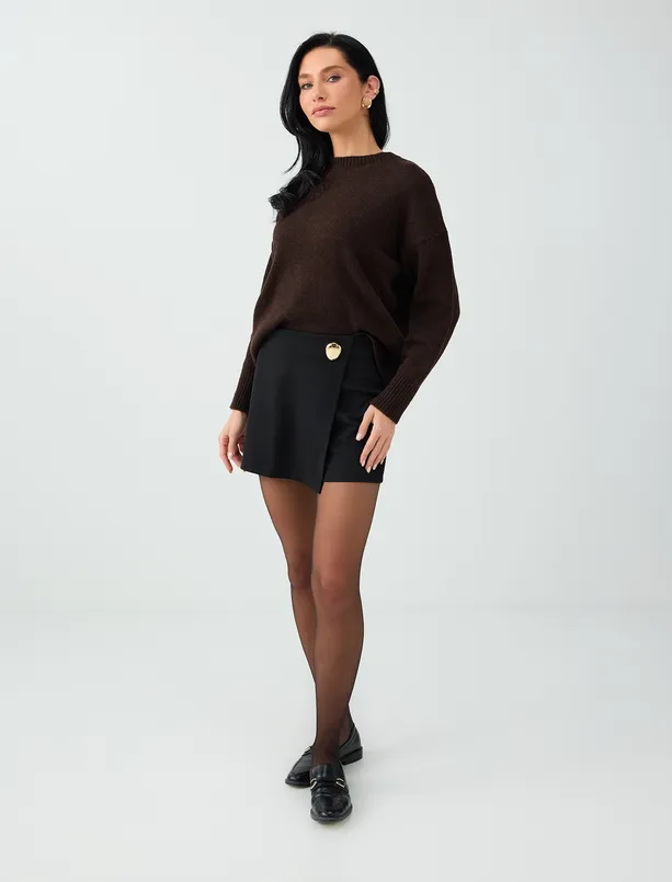Women Black Short Skirt with Metal Accents