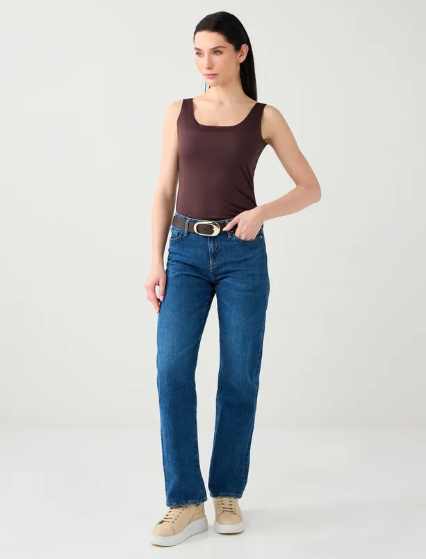 Bayan Kahverengi U Yaka Dar Kesim Örme Atlet