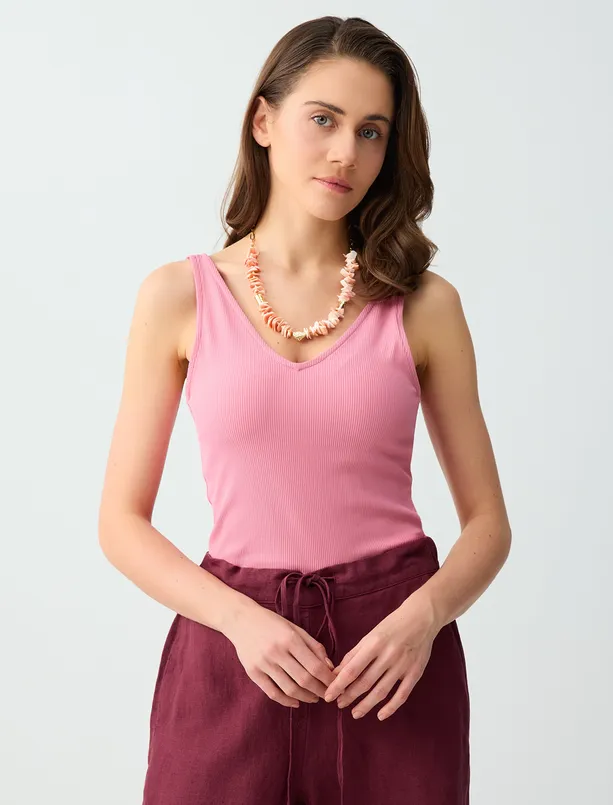 Bayan  Dar Kesim V Yaka Basic Örme Atlet