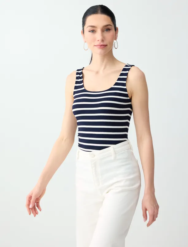 Bayan  Dar Kesim U Yaka Çizgili Örme Atlet