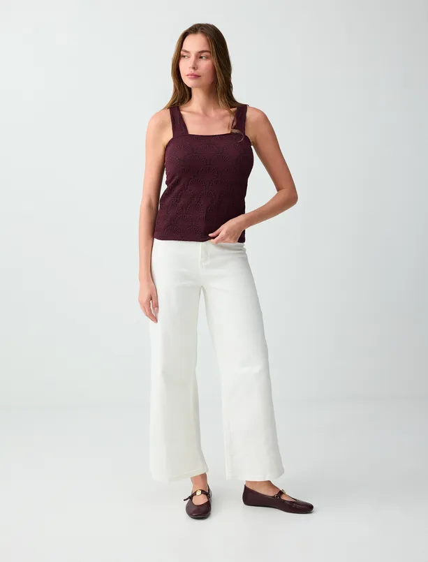 Bayan Bordo Dar Kesim Askılı Düz Yaka Atlet