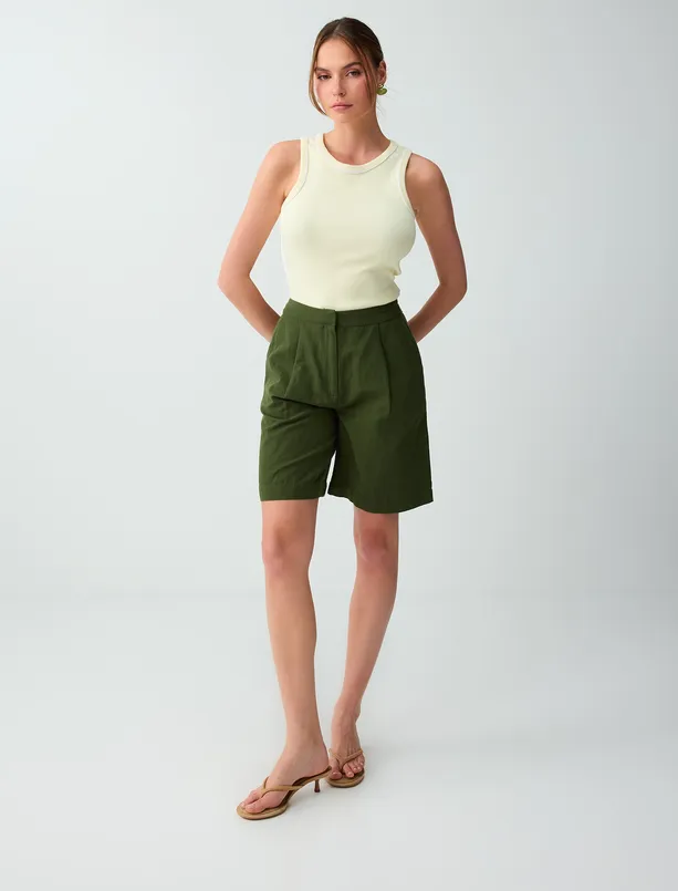 Bayan Sarı Pamuklu Yuvarlak Yaka Kolsuz Atlet