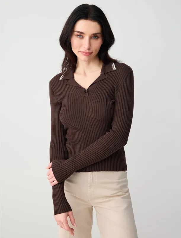 Women  Long Sleeve Shirt Collar Sweater Blouse