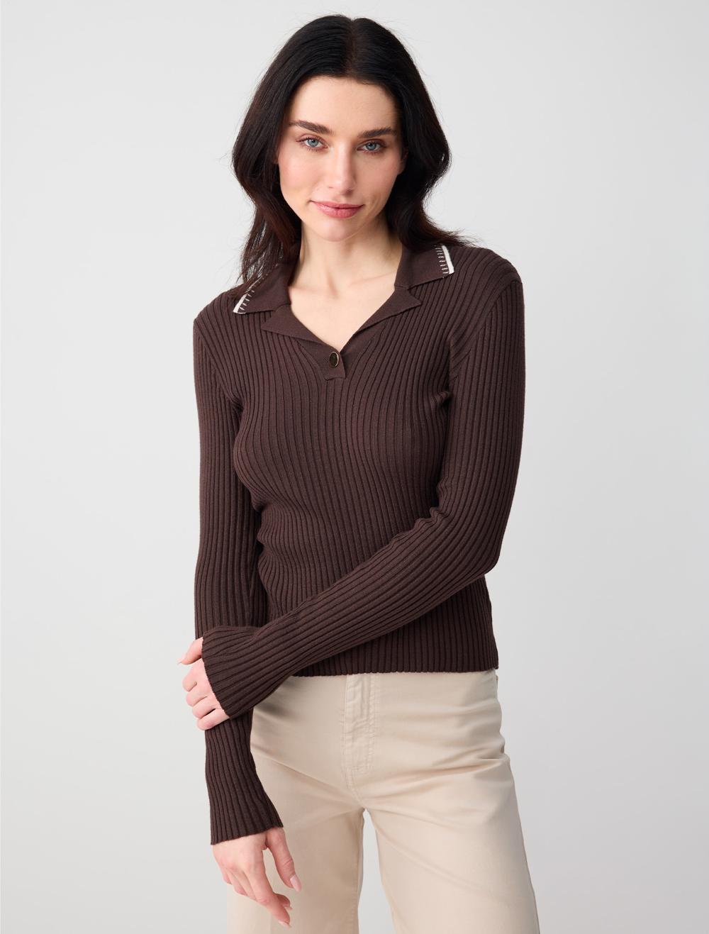 Uzun Kollu Gömlek Yaka Triko Bluz