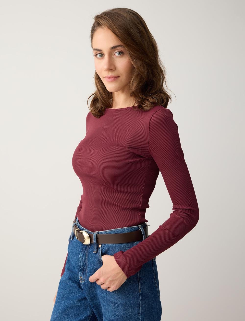 Dar Kesim Uzun Kollu Kayık Yaka Örme Bluz