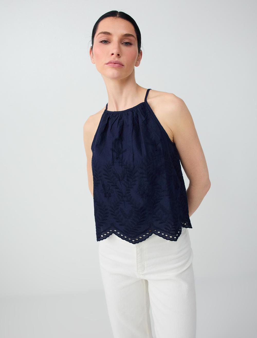 %100 Pamuk Halter Yaka Askılı Bluz