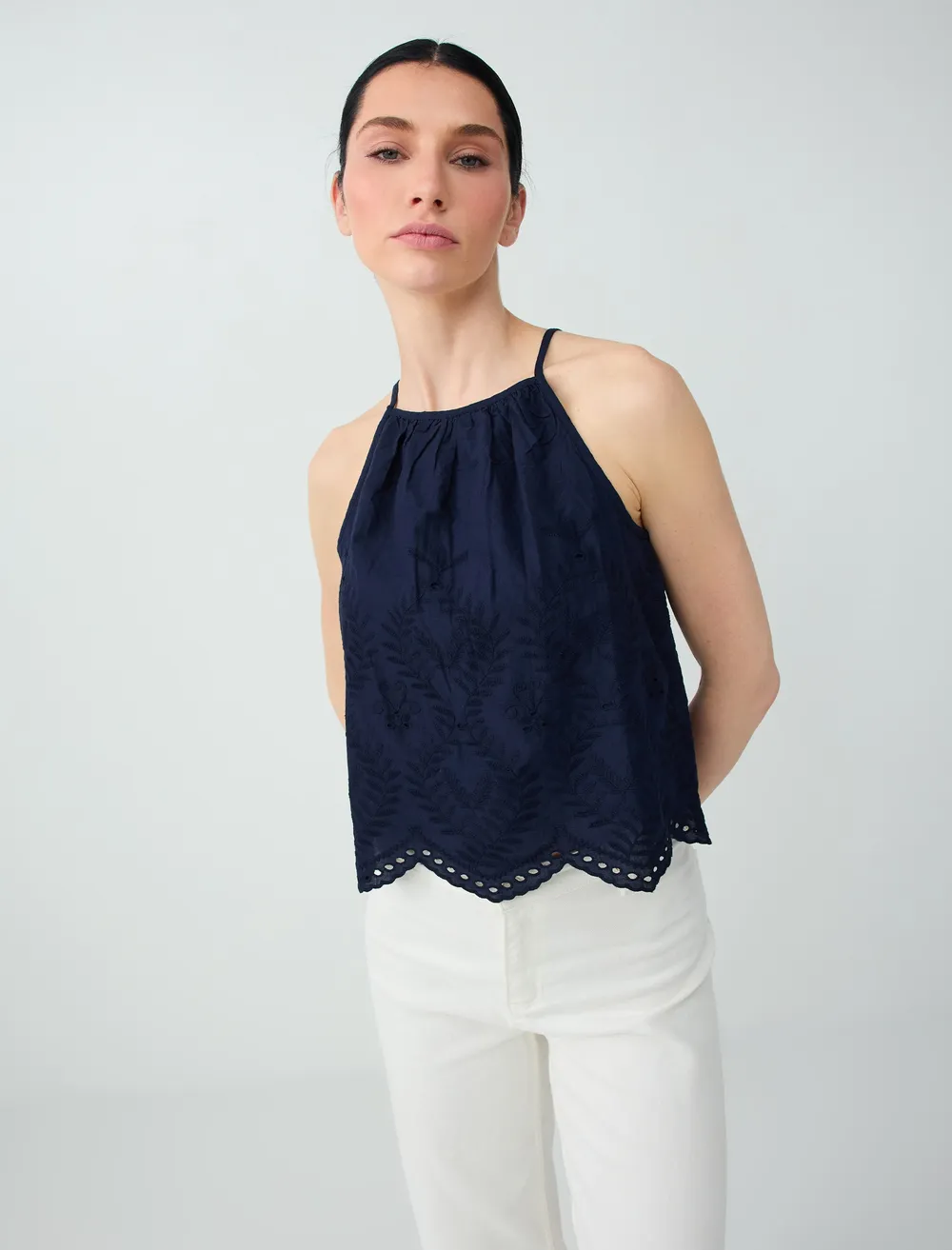 m♡ Lacivert %100 Pamuk Halter Yaka Askılı Bluz