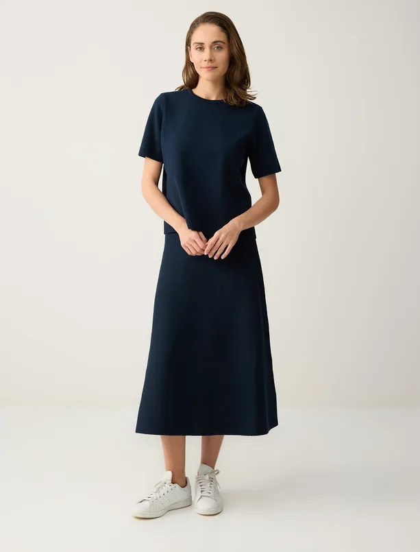 Bayan Lacivert Kısa Kollu Bisiklet Yaka Triko Bluz