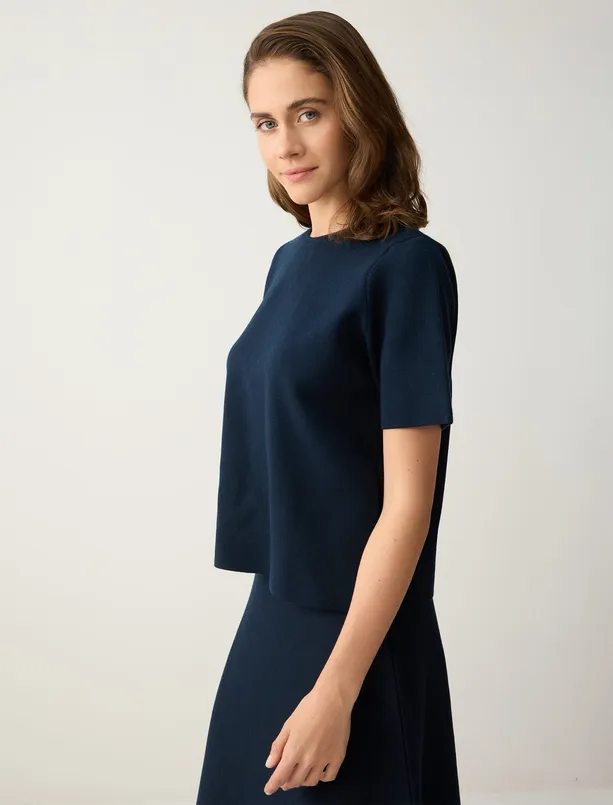 Bayan  Kısa Kollu Bisiklet Yaka Triko Bluz