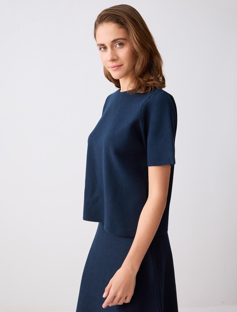 Kısa Kollu Bisiklet Yaka Triko Bluz