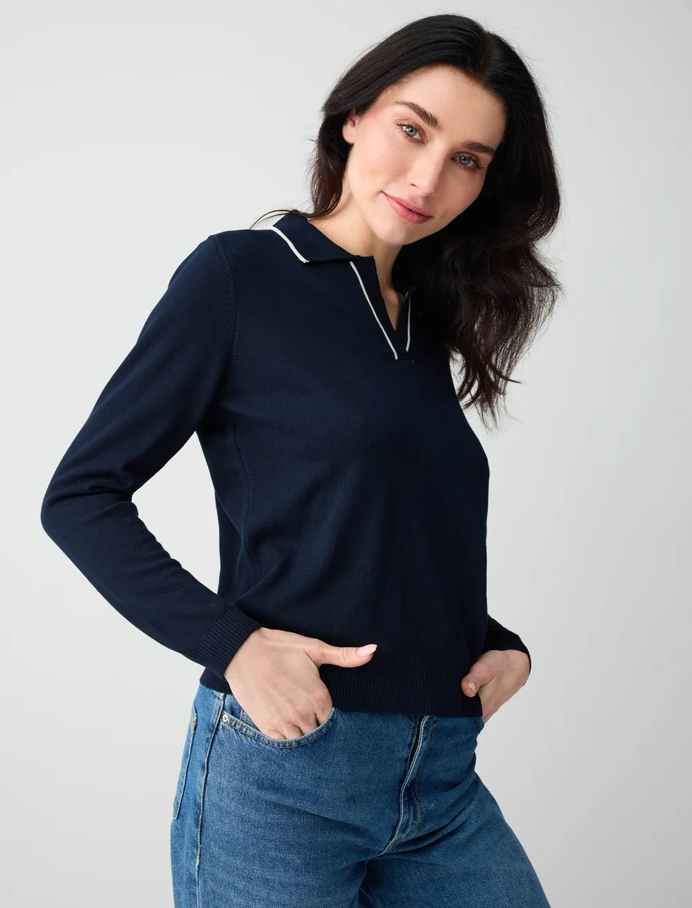 トップス BOUTIQUE LONG SLEEVE KNIT POLO SHIRT 3 Button Long Sleeve Knit Polo Shirt Black | French Connection UK