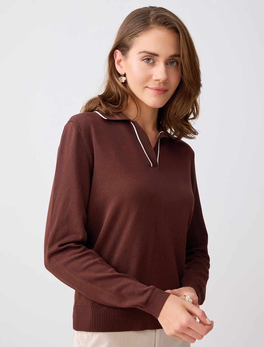 Uzun Kollu Polo Yaka Triko Bluz