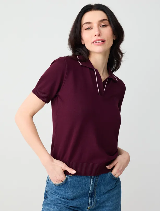 Women  V-Neck Short Sleeve Striped Sweater Blouse